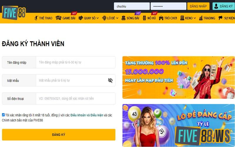 Đăng ký tham gia xổ số Five88